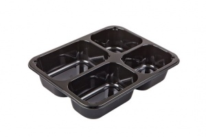 This CPET tray is ideal for Indian and Asian foods used in the food service business.  The CPET trays are available in black and we have many different kinds in shape.  This trays can be reheated in either a microwave or conventional oven up to 375 degrees F.